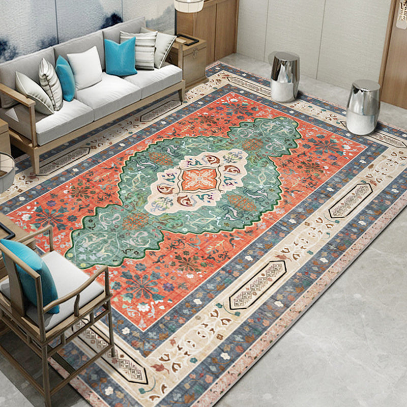 Lisslune | Shabby Chic Floral Pattern Rug Multi-Color Polyester Rug Non-Slip Back Washable Pet-Friendly Flooring for Home