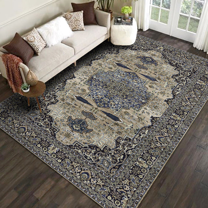 Lisslune | Shabby Chic Floral Pattern Rug Multi-Color Polyester Rug Non-Slip Back Washable Pet-Friendly Flooring for Home