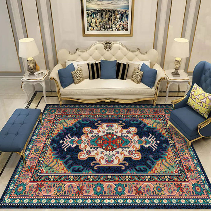 Lisslune | Shabby Chic Floral Pattern Rug Multi-Color Polyester Rug Non-Slip Back Washable Pet-Friendly Flooring for Home