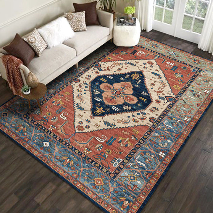 Lisslune | Shabby Chic Floral Pattern Rug Multi-Color Polyester Rug Non-Slip Back Washable Pet-Friendly Flooring for Home