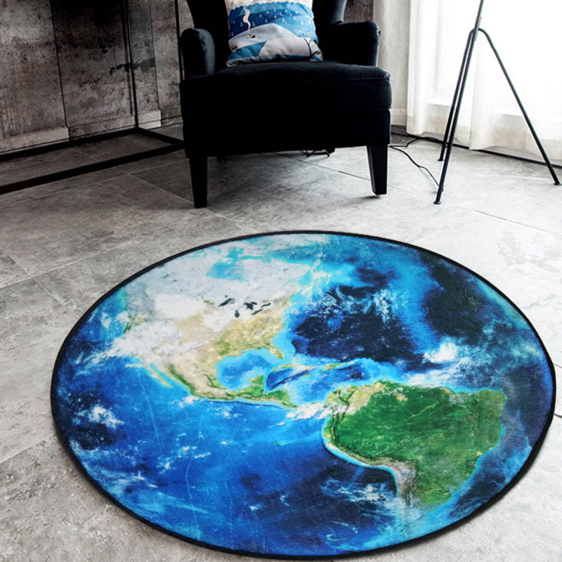 Lisslune | Nordic Planet Pattern Carpet Gray and Black Polyester Carpet Non-Slip Back Washable Pet-Friendly Carpet for Home