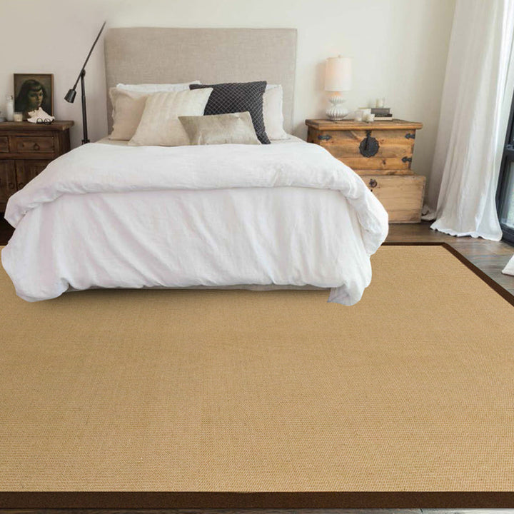 Lisslune | Brown Solid Rug Jute Rustic Rug Washable Non-Slip Pet-Friendly Area Rug for the Living Room