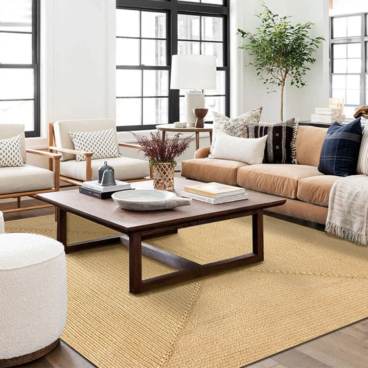 Lisslune | Brown simple rug jute rural rug washable non-slip pet-friendly rug for the living room