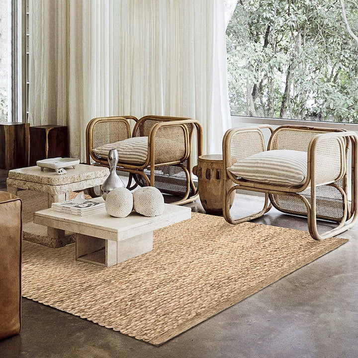 Lisslune | Brown simple rug jute rural rug washable non-slip pet-friendly rug for the living room