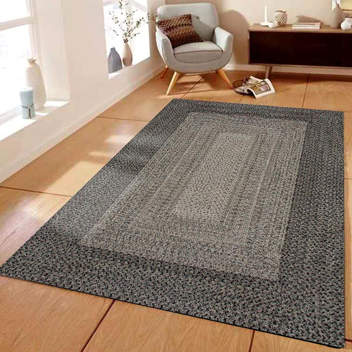 Lisslune | Country Geometric Pattern Area Rug Gray and Black Polypropylene Rug Non-Slip Backing Washable Pet-Friendly Carpet for Home
