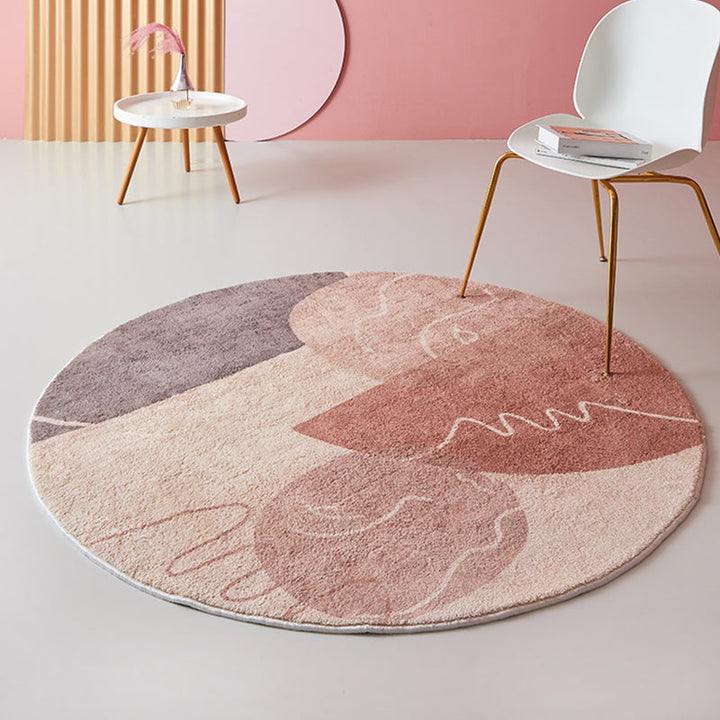 Lisslune | Modernist Abstract Carpet Pink Polyester Carpet Non-Slip Pet Friendly Washable Area Rug for Living Room