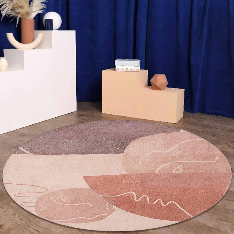 Lisslune | Modernist Abstract Carpet Pink Polyester Carpet Non-Slip Pet Friendly Washable Area Rug for Living Room