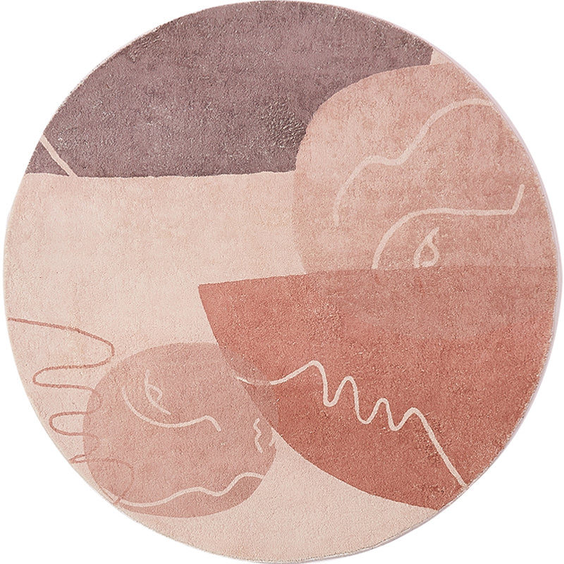 Lisslune | Modernist Abstract Carpet Pink Polyester Carpet Non-Slip Pet Friendly Washable Area Rug for Living Room
