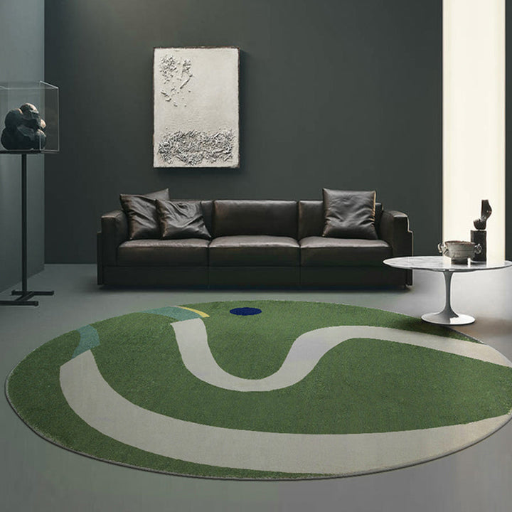 Lisslune | Green and White Abstract Carpet Polyester Modern Carpet Pet Friendly Washable Non Slip Runner for Living Room