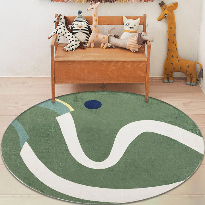 Lisslune | Green and White Abstract Carpet Polyester Modern Carpet Pet Friendly Washable Non Slip Runner for Living Room