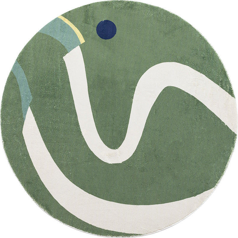 Lisslune | Green and White Abstract Carpet Polyester Modern Carpet Pet Friendly Washable Non Slip Runner for Living Room