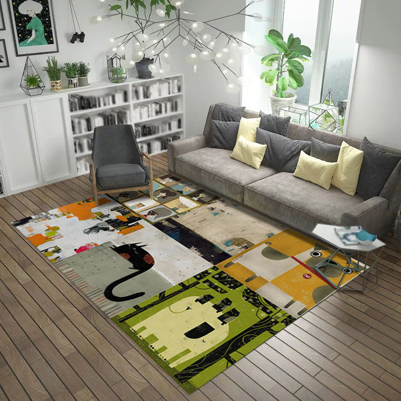 Lisslune | Multicolor Abstract Carpet Polyester Industrial Carpet Pet Friendly Washable Non-Slip Rug for Living Room