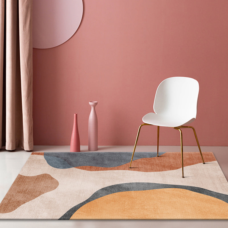 Lisslune | Multicolour Bedroom Rug Contemporary Color Block Rug Polyester Washable Non-slip Underlay Pet Friendly Rug