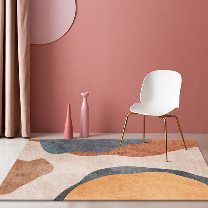 Lisslune | Multicolour Bedroom Rug Contemporary Color Block Rug Polyester Washable Non-slip Underlay Pet Friendly Rug