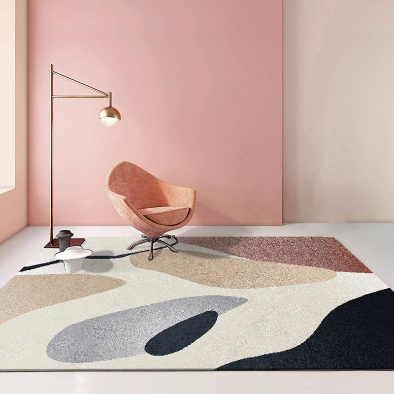 Lisslune | Multicolour Bedroom Rug Contemporary Color Block Rug Polyester Washable Non-slip Underlay Pet Friendly Rug