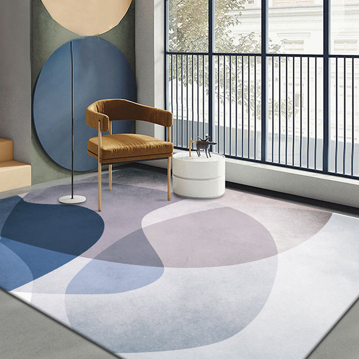 Lisslune | Multicolour Bedroom Rug Contemporary Color Block Rug Polyester Washable Non-slip Underlay Pet Friendly Rug