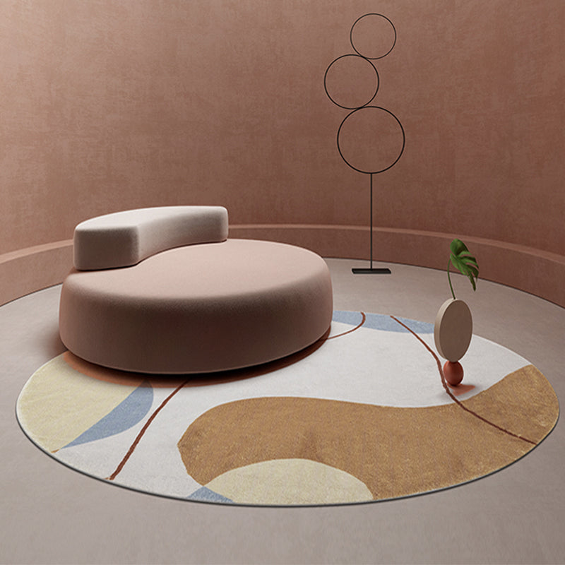 Lisslune | Modernist Color Block Carpet Brown Polyester Carpet Non-Slip Pet-Friendly Washable Area Rug for Living Room