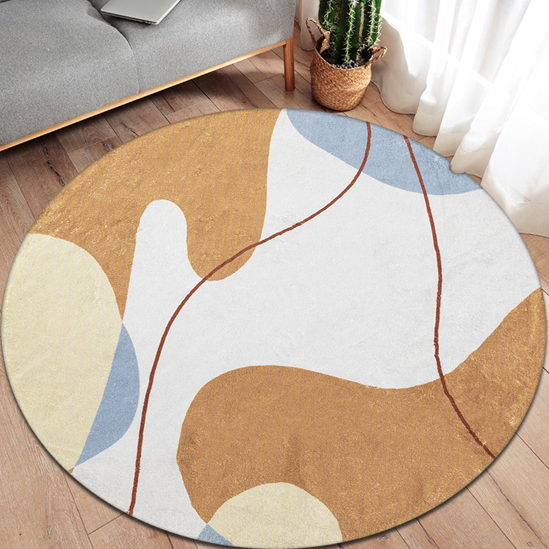 Lisslune | Modernist Color Block Carpet Brown Polyester Carpet Non-Slip Pet-Friendly Washable Area Rug for Living Room