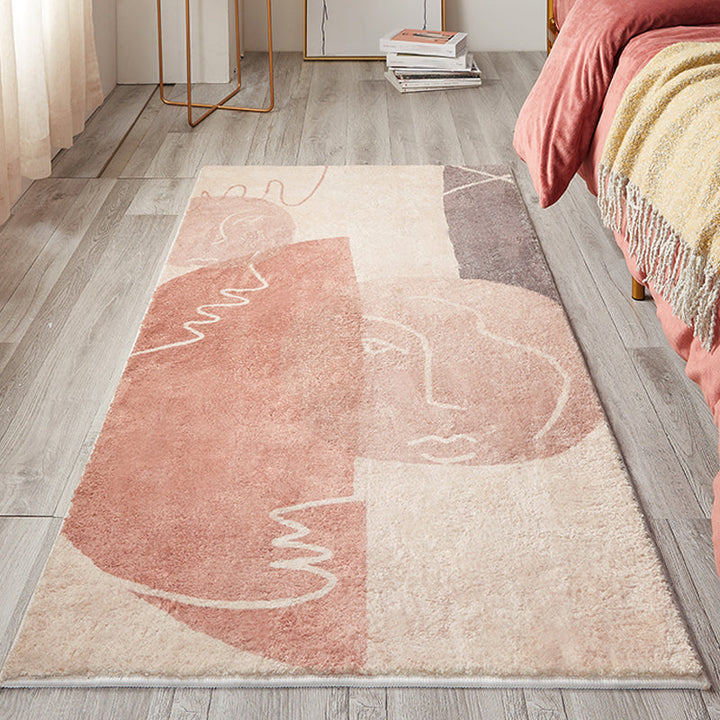 Lisslune | Creative Abstract Carpet Red and Pink Modernism Carpet Polyester Pet Friendly Washable Non-Slip Area Rug for Bedroom