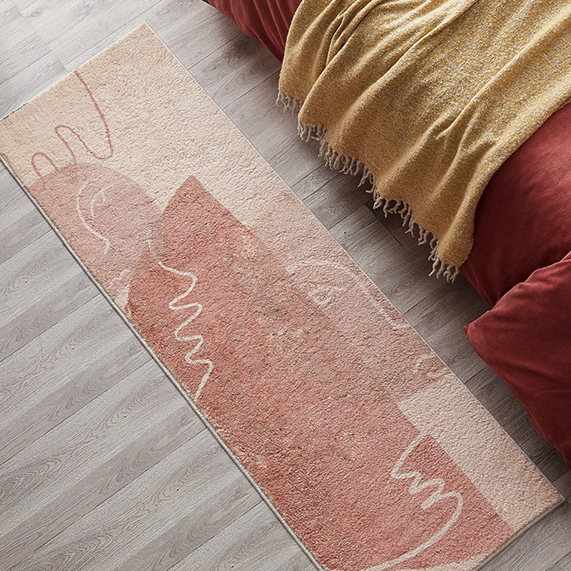 Lisslune | Creative Abstract Carpet Red and Pink Modernism Carpet Polyester Pet Friendly Washable Non-Slip Area Rug for Bedroom
