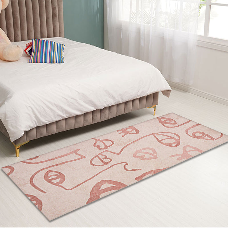 Lisslune | Creative Abstract Carpet Red and Pink Modernism Carpet Polyester Pet Friendly Washable Non-Slip Area Rug for Bedroom