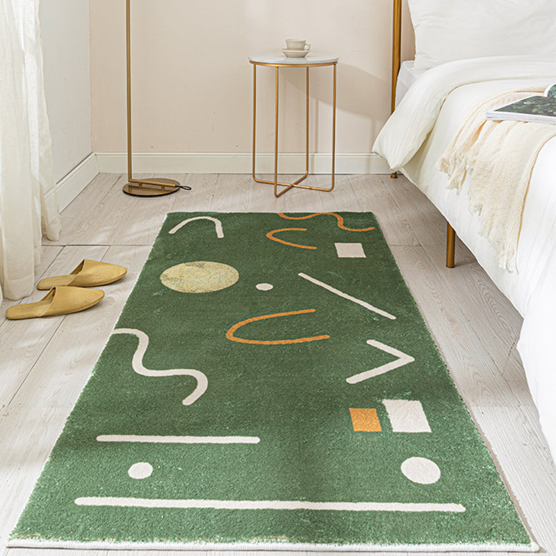 Lisslune | Green Bedroom Carpet Minimalist Abstract Carpet Polyester Washable Non-Slip Backing Pet Friendly Carpet