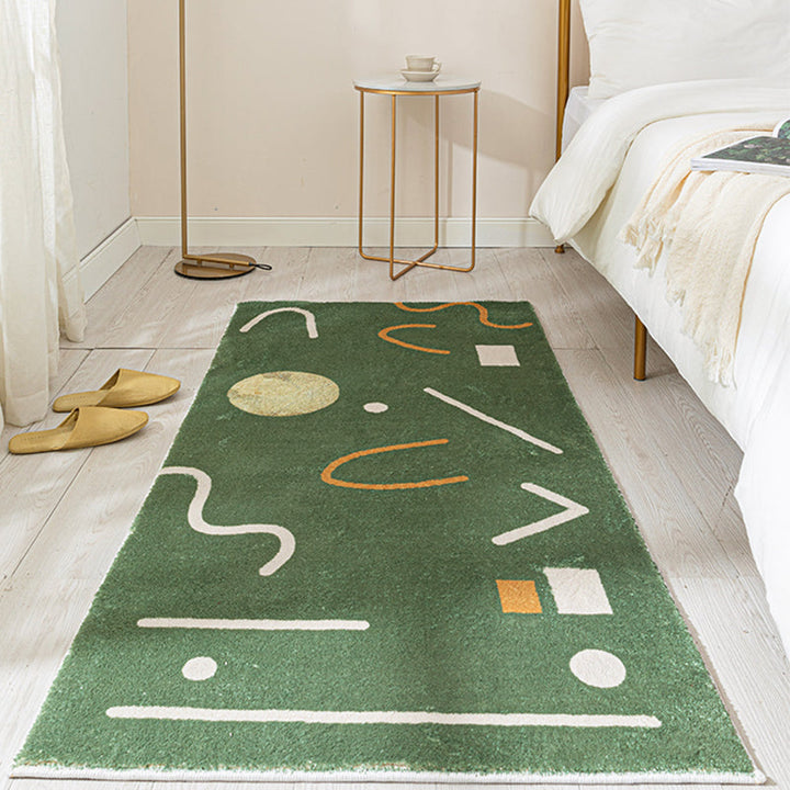 Lisslune | Green Bedroom Carpet Minimalist Abstract Carpet Polyester Washable Non-Slip Backing Pet Friendly Carpet