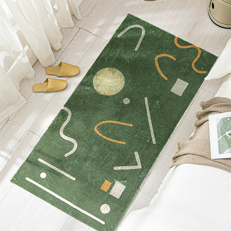 Lisslune | Green Bedroom Carpet Minimalist Abstract Carpet Polyester Washable Non-Slip Backing Pet Friendly Carpet