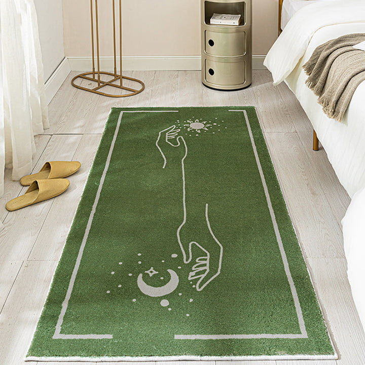 Lisslune | Green Bedroom Carpet Minimalist Abstract Carpet Polyester Washable Non-Slip Backing Pet Friendly Carpet