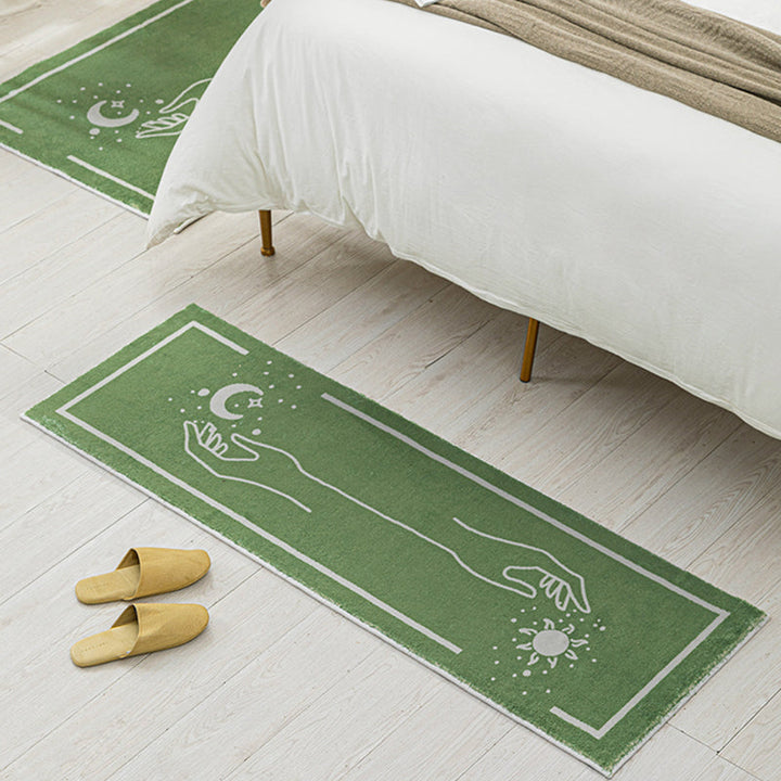 Lisslune | Green Bedroom Carpet Minimalist Abstract Carpet Polyester Washable Non-Slip Backing Pet Friendly Carpet