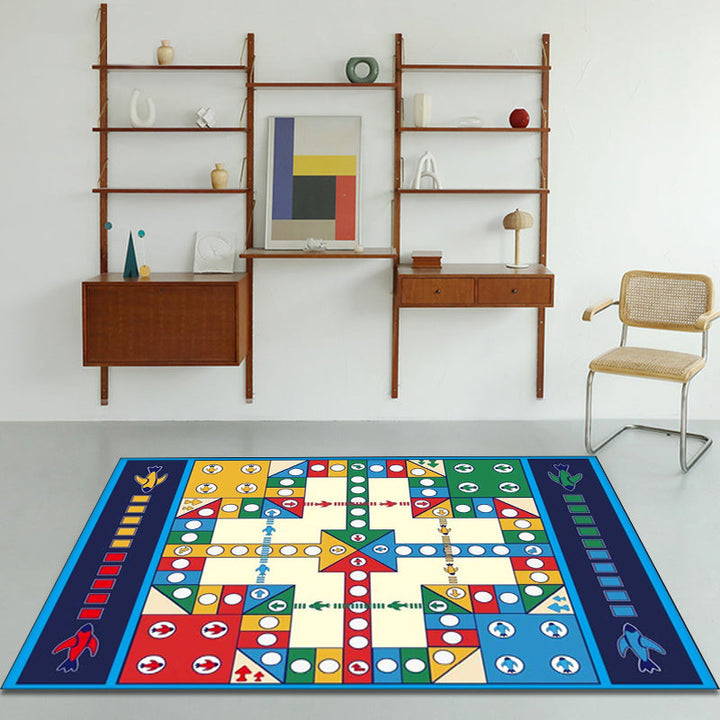 Lisslune | Blue Children's Room Carpet Kids Chessboard Pattern Carpet Polyester Washable Non-Slip Backing Pet-Friendly Carpet