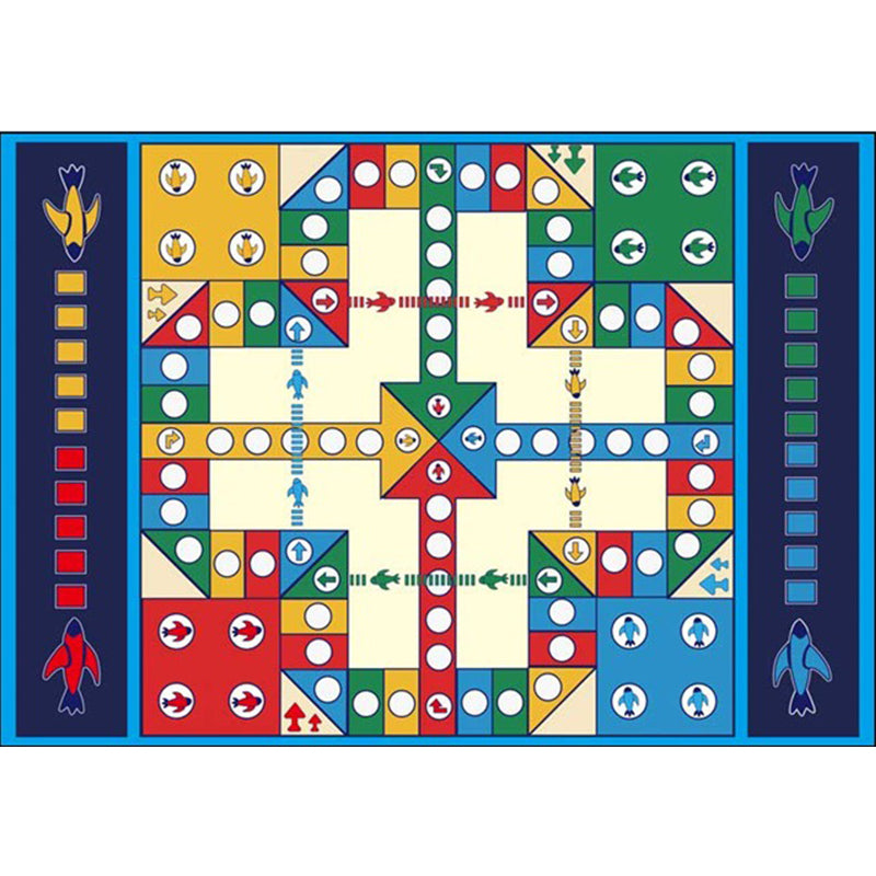 Lisslune | Blue Children's Room Carpet Kids Chessboard Pattern Carpet Polyester Washable Non-Slip Backing Pet-Friendly Carpet