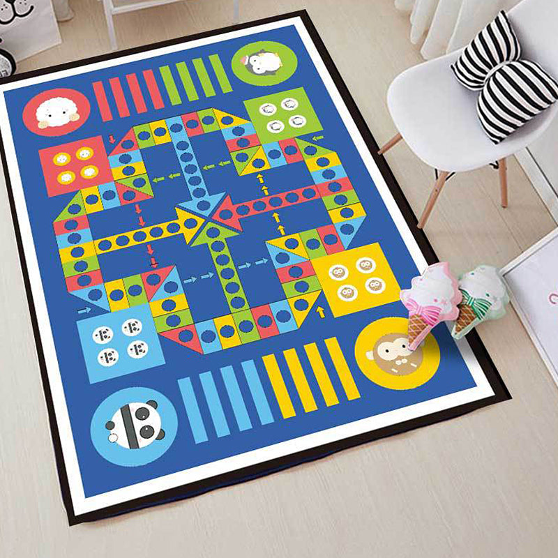Lisslune | Blue Children's Room Carpet Kids Chessboard Pattern Carpet Polyester Washable Non-Slip Backing Pet-Friendly Carpet