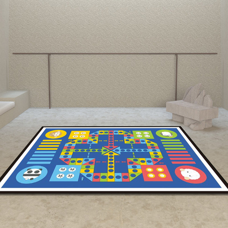 Lisslune | Blue Children's Room Carpet Kids Chessboard Pattern Carpet Polyester Washable Non-Slip Backing Pet-Friendly Carpet