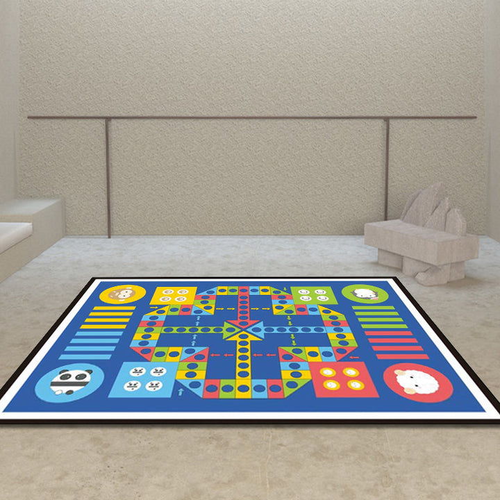 Lisslune | Blue Children's Room Carpet Kids Chessboard Pattern Carpet Polyester Washable Non-Slip Backing Pet-Friendly Carpet