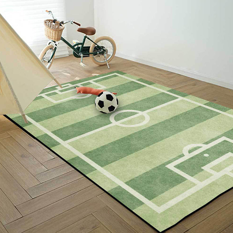 Lisslune | Creative Football Field Pattern Rug Green Kids Rug Polyester Pet Friendly Washable Non-slip Area Rug for Decoration