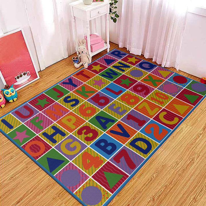 Lisslune | Multicolored Letter Pattern Rug Polyester Kids Rug Pet Friendly Washable Non-Slip Rug for the Bedroom