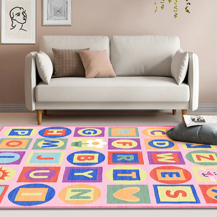 Lisslune | Multicolor Kids Rug Letter Pattern Rug Polyester Washable Non-Slip Bottom Pet-Friendly Rug