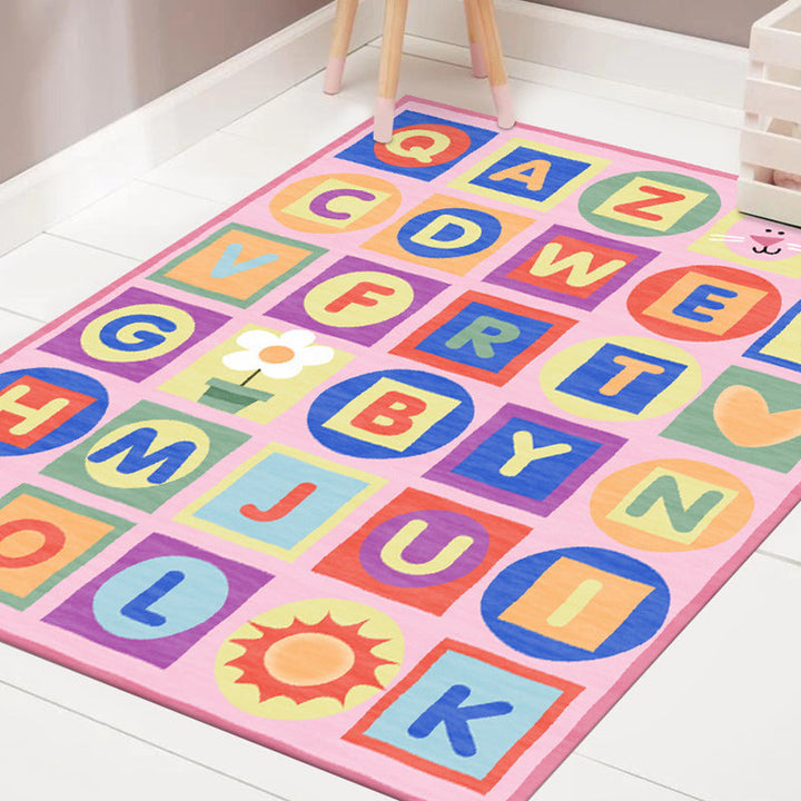 Lisslune | Multicolor Kids Rug Letter Pattern Rug Polyester Washable Non-Slip Bottom Pet-Friendly Rug