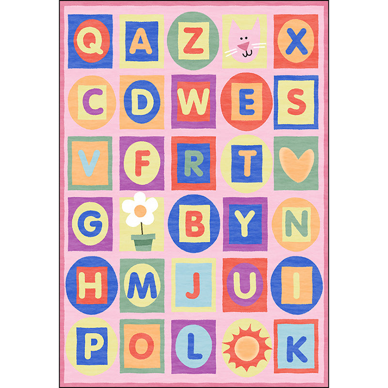 Lisslune | Multicolor Kids Rug Letter Pattern Rug Polyester Washable Non-Slip Bottom Pet-Friendly Rug