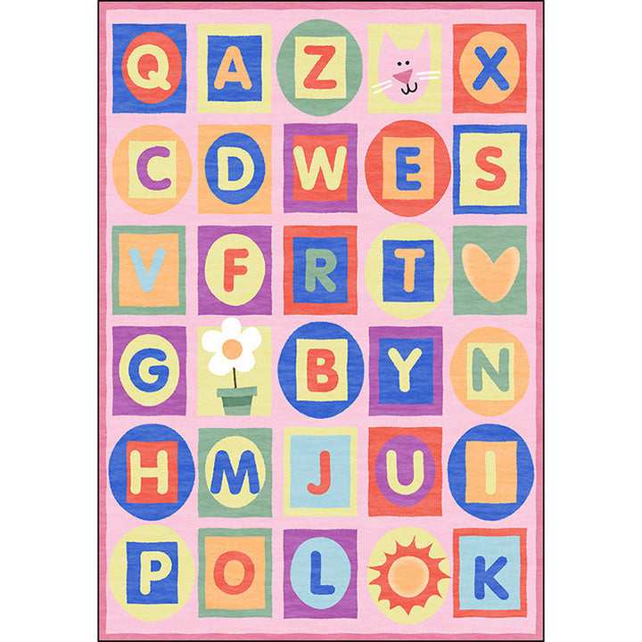 Lisslune | Multicolor Kids Rug Letter Pattern Rug Polyester Washable Non-Slip Bottom Pet-Friendly Rug