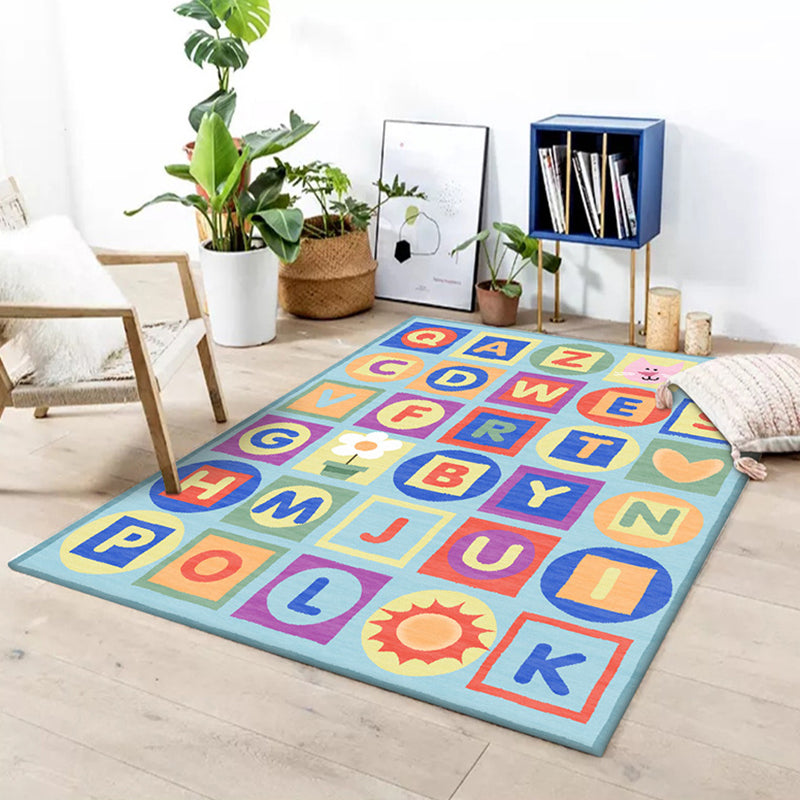 Lisslune | Multicolor Kids Rug Letter Pattern Rug Polyester Washable Non-Slip Bottom Pet-Friendly Rug