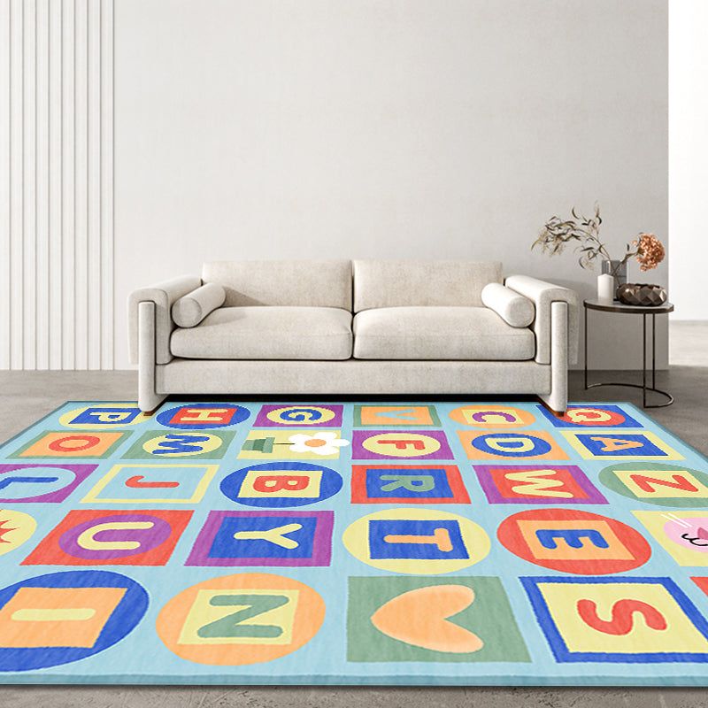 Lisslune | Multicolor Kids Rug Letter Pattern Rug Polyester Washable Non-Slip Bottom Pet-Friendly Rug