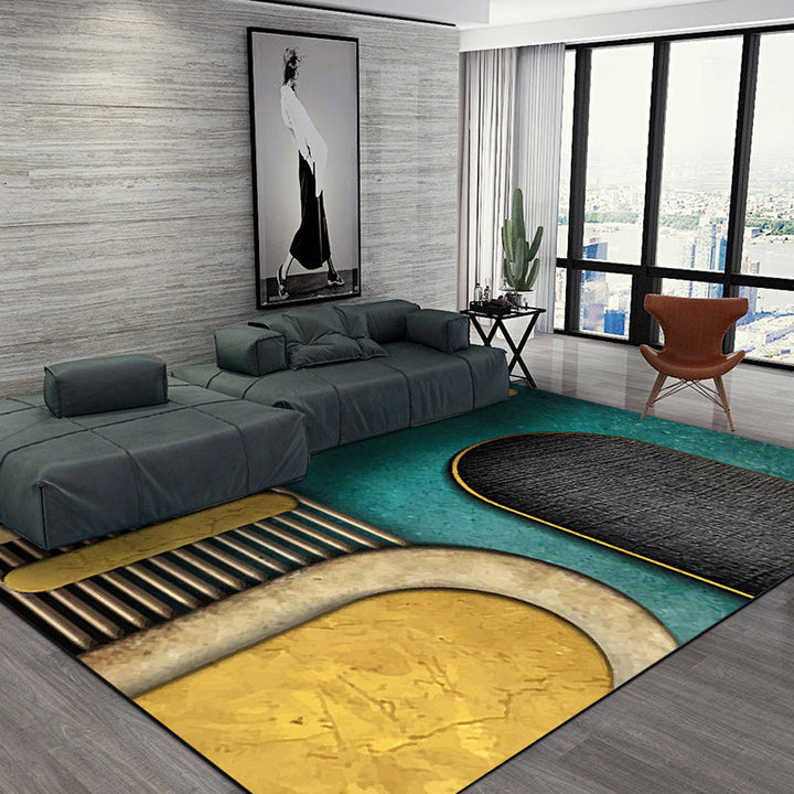 Lisslune | Multicolour Bedroom Rug Contemporary Color Block Rug Polyester Washable Non-slip Underlay Pet Friendly Rug