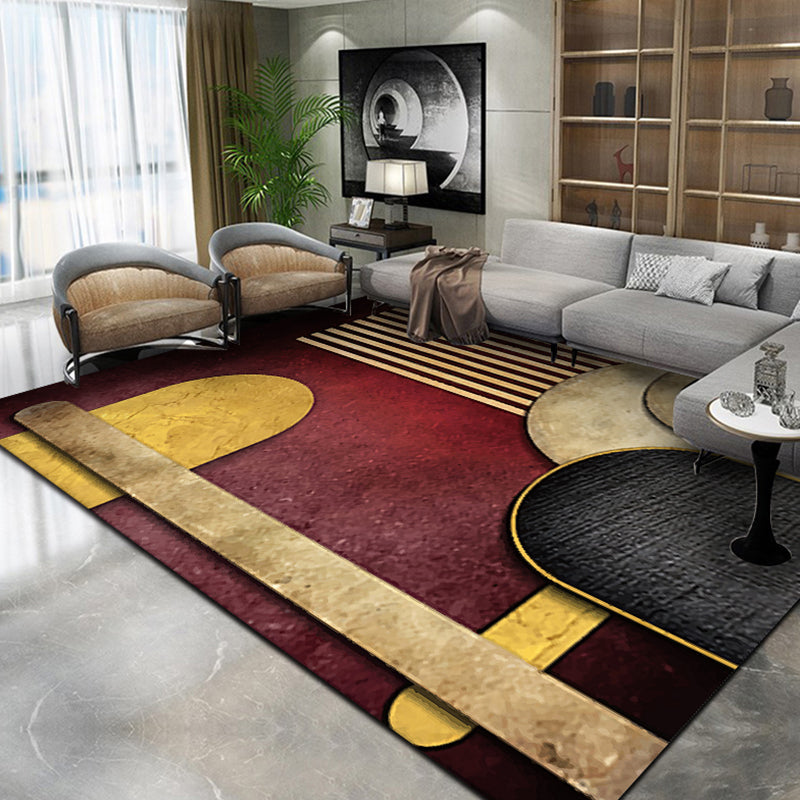 Lisslune | Multicolour Bedroom Rug Contemporary Color Block Rug Polyester Washable Non-slip Underlay Pet Friendly Rug