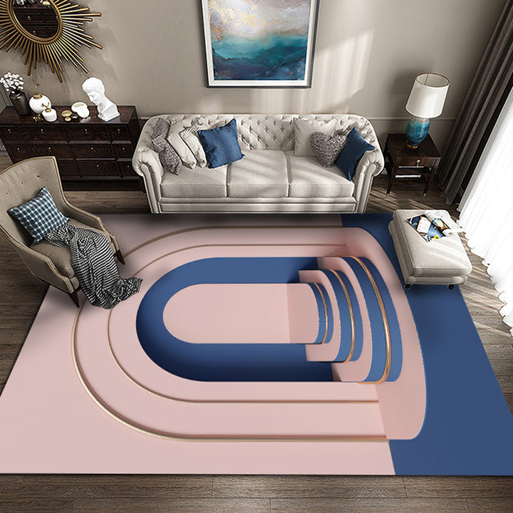 Lisslune | Multicolour Bedroom Rug Contemporary Color Block Rug Polyester Washable Non-slip Underlay Pet Friendly Rug