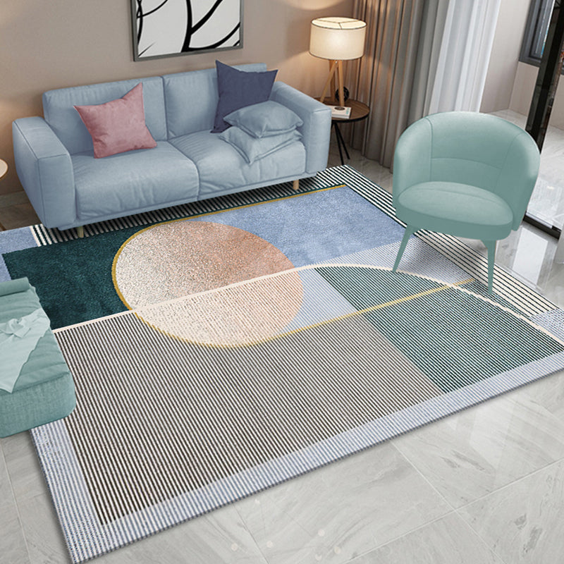 Lisslune | Novelty Geometric Pattern Rug with Stripes Multicolor Polyester Rug Non-Slip Pet Friendly Washable Rug for Living Room