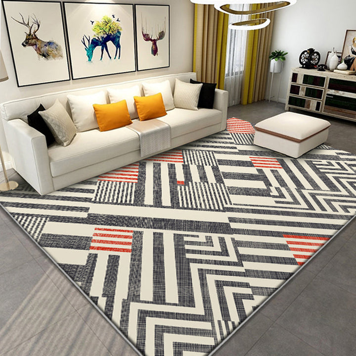 Lisslune | Novelty Geometric Pattern Rug with Stripes Multicolor Polyester Rug Non-Slip Pet Friendly Washable Rug for Living Room