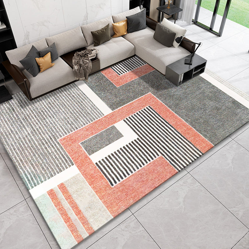 Lisslune | Novelty Geometric Pattern Rug with Stripes Multicolor Polyester Rug Non-Slip Pet Friendly Washable Rug for Living Room