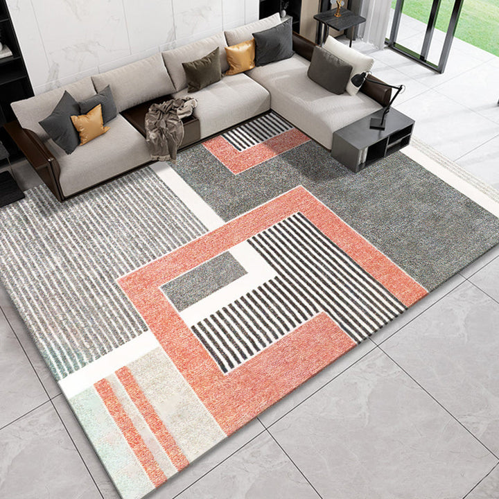 Lisslune | Novelty Geometric Pattern Rug with Stripes Multicolor Polyester Rug Non-Slip Pet Friendly Washable Rug for Living Room